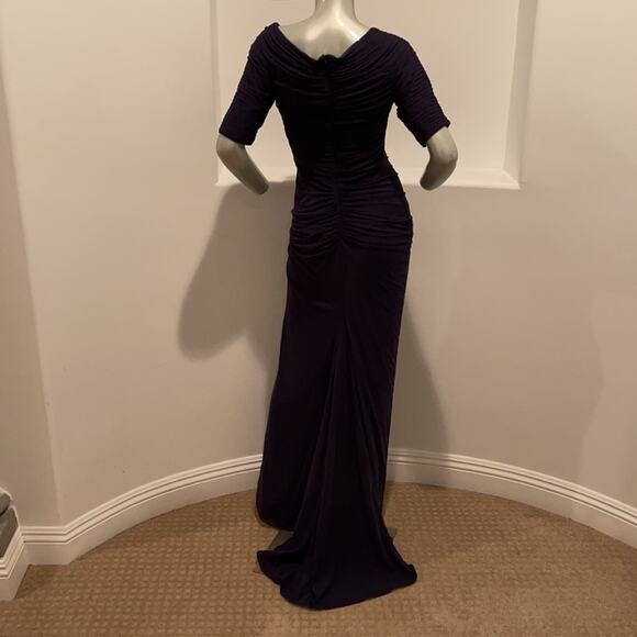 Tadashi Shoji Navy Asymmetrical Ruched Sleeve Gown - Picture 12 of 13